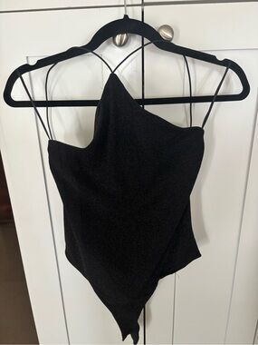 Mango Black Sparkle Handkerchief Hem Bodysuit